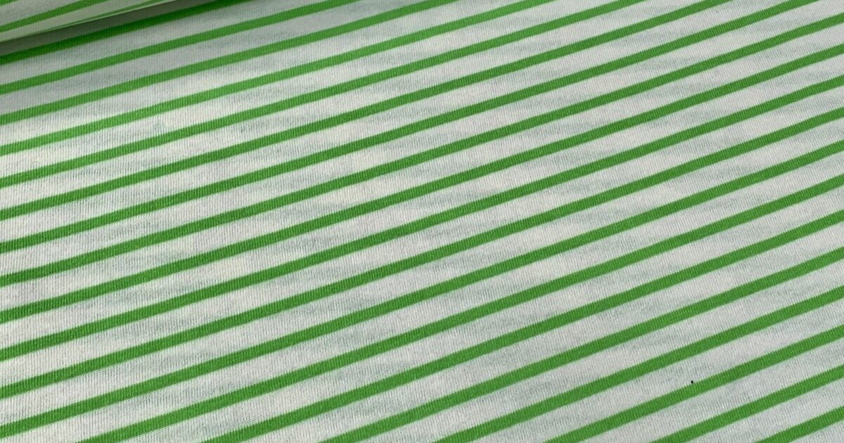 Jersey gebroken wit met felgroene strepen | Megastoffen