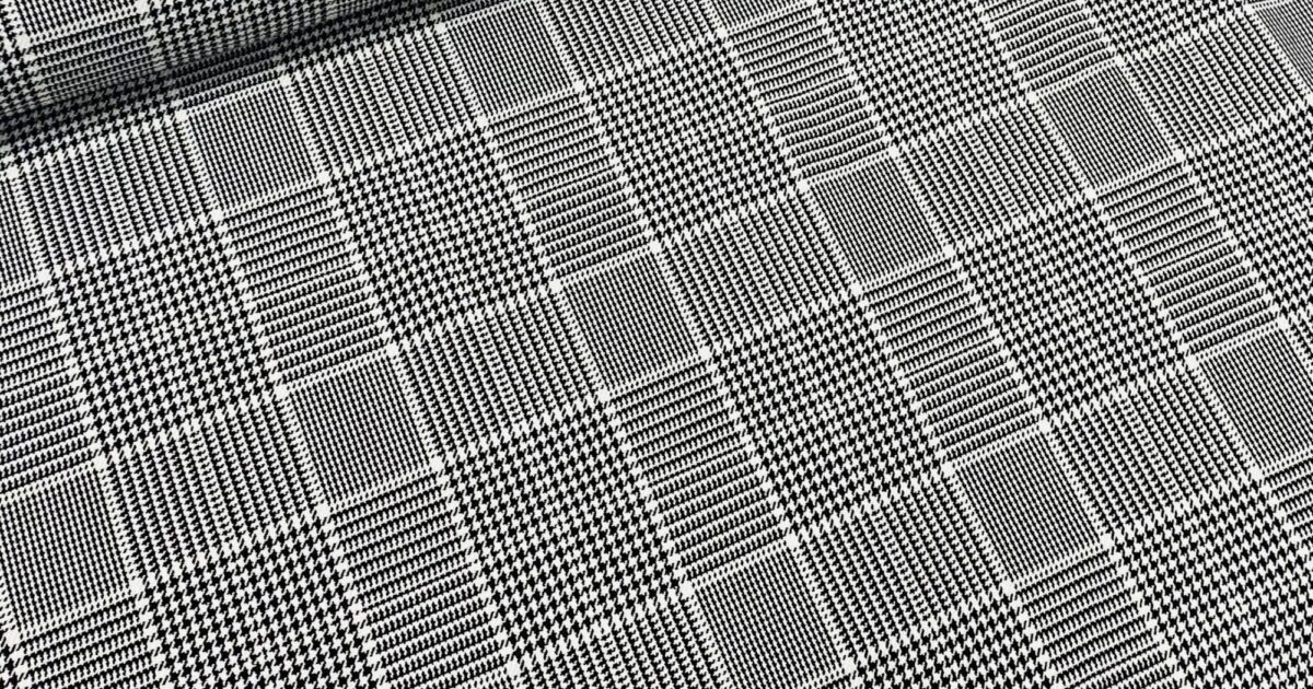Jacquard stretch zwart/wit kleine ruit in blokken | Megastoffen