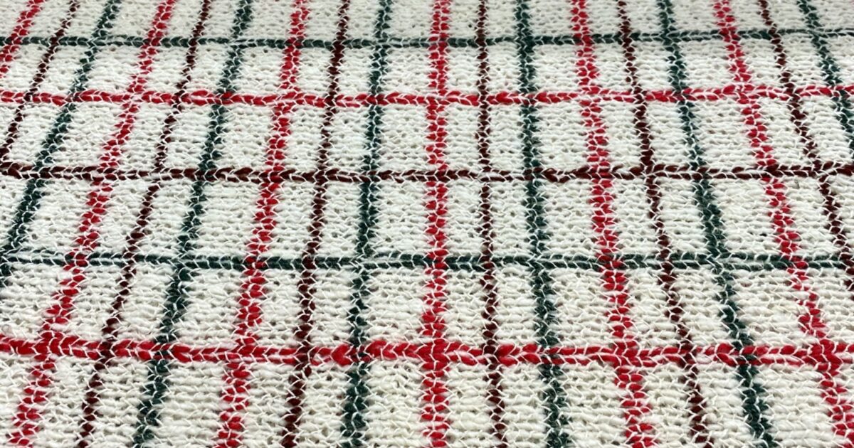 Grof breisel ecru met rood/groene ruit | Megastoffen